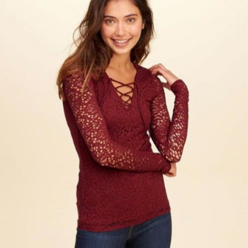 Burgundy Hollister Long Sleeve Lace Top